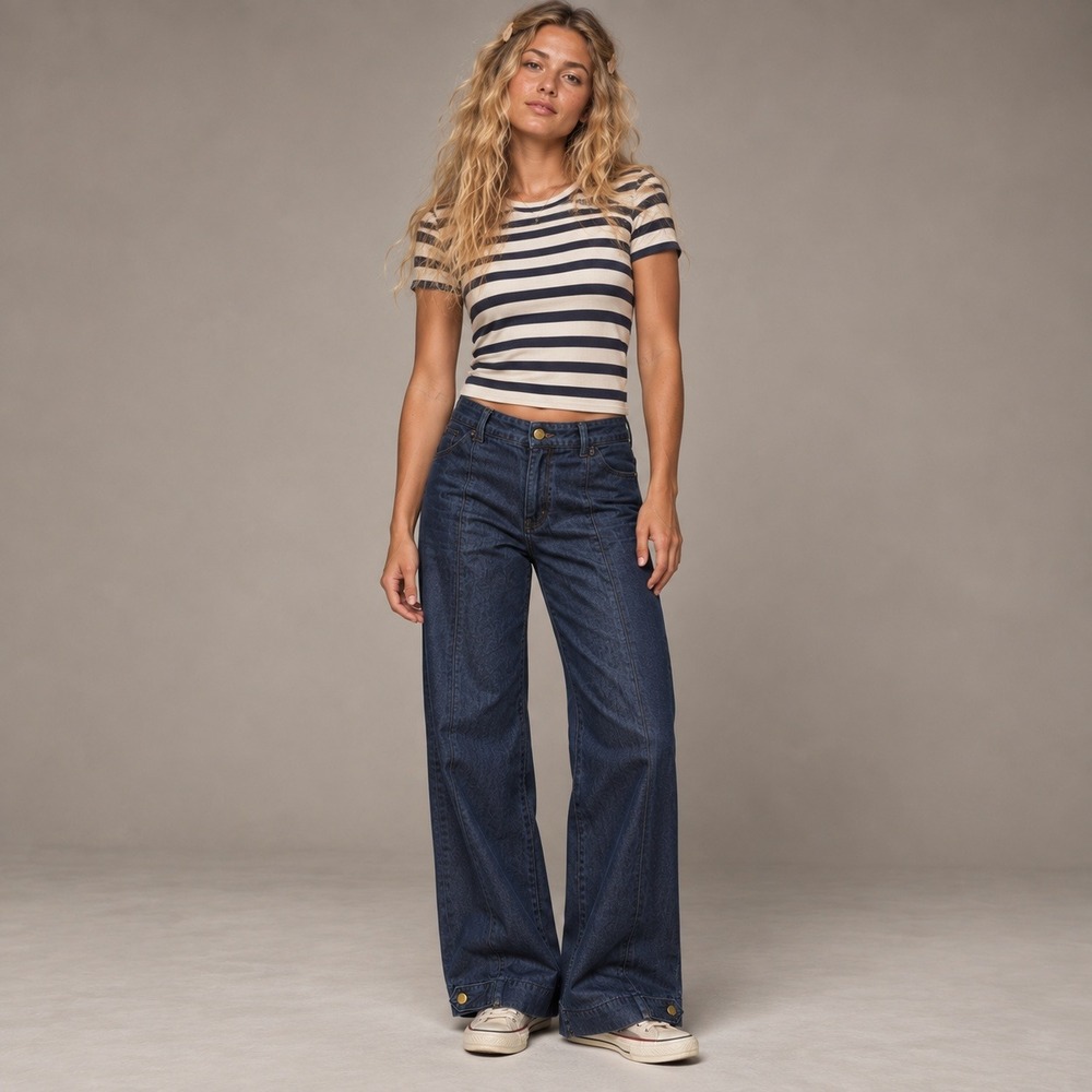 American Eagle Convertible Snap Hem Wide Leg Trouser Jeans Dark Wash Sz 2 Short